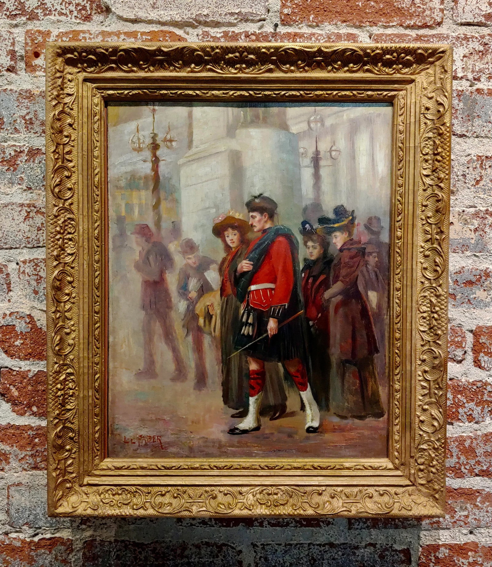 Ludwig Ernest Faber- Scottish in Uniform Waking With His Wife in Downtown Philadelphia-Oil Painting- - 2