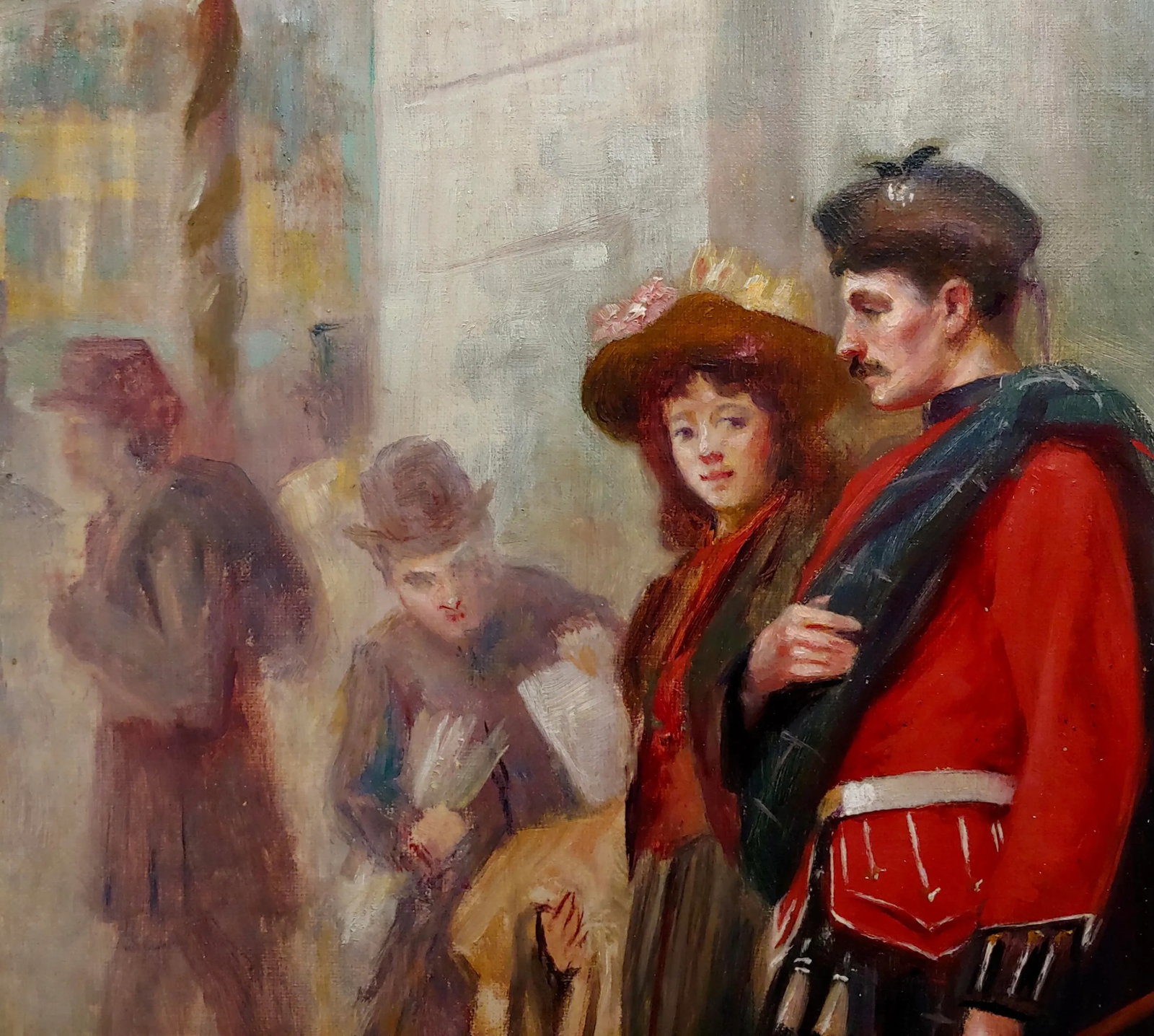 Ludwig Ernest Faber- Scottish in Uniform Waking With His Wife in Downtown Philadelphia-Oil Painting- - 3