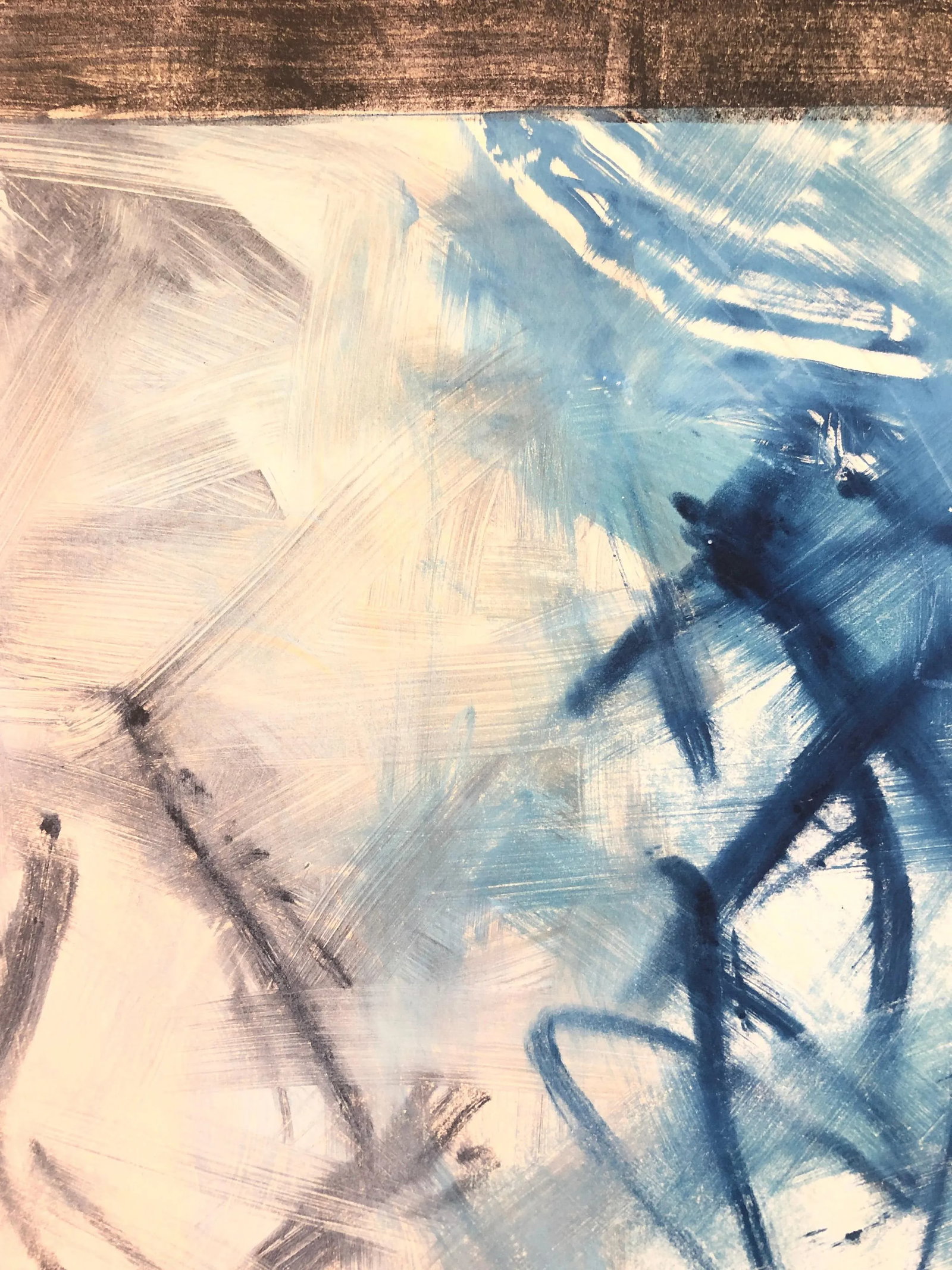 Pierre Obando, Abstract Expressionist Modernist Blue Grey Monoprint Monotype Painting Print, 1997 - 4