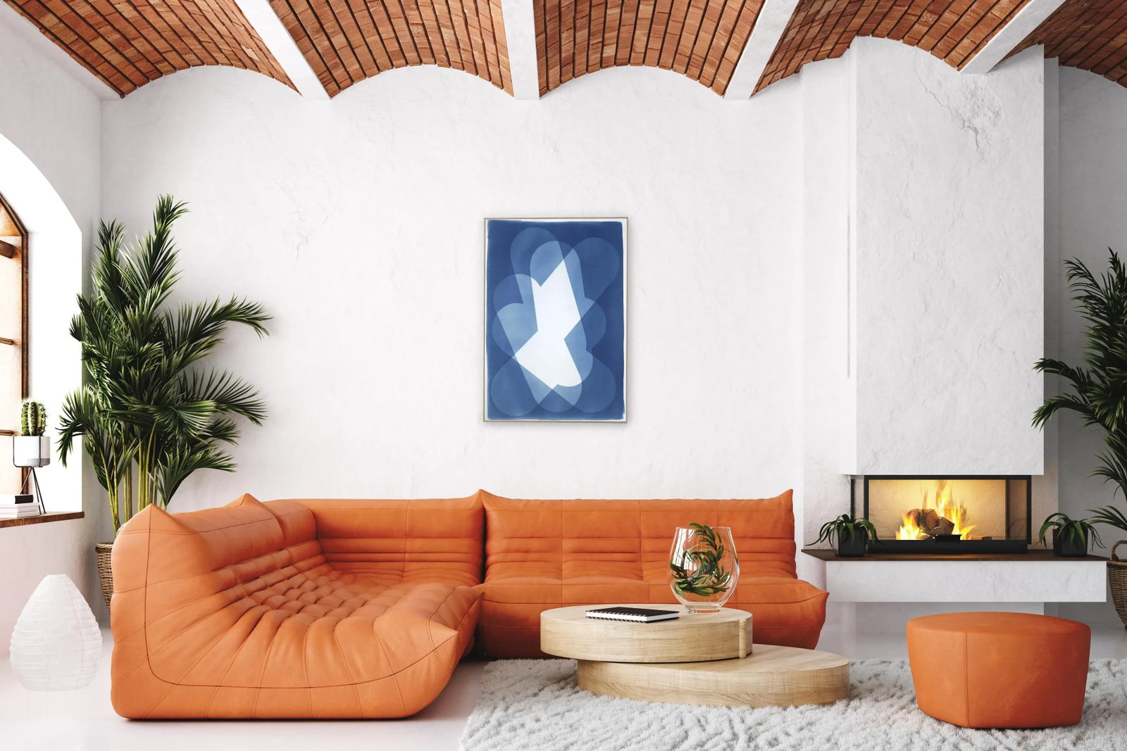 2022 "Geometric Cloud" Contemporary Original Abstract Cyanotype Monotype - 7