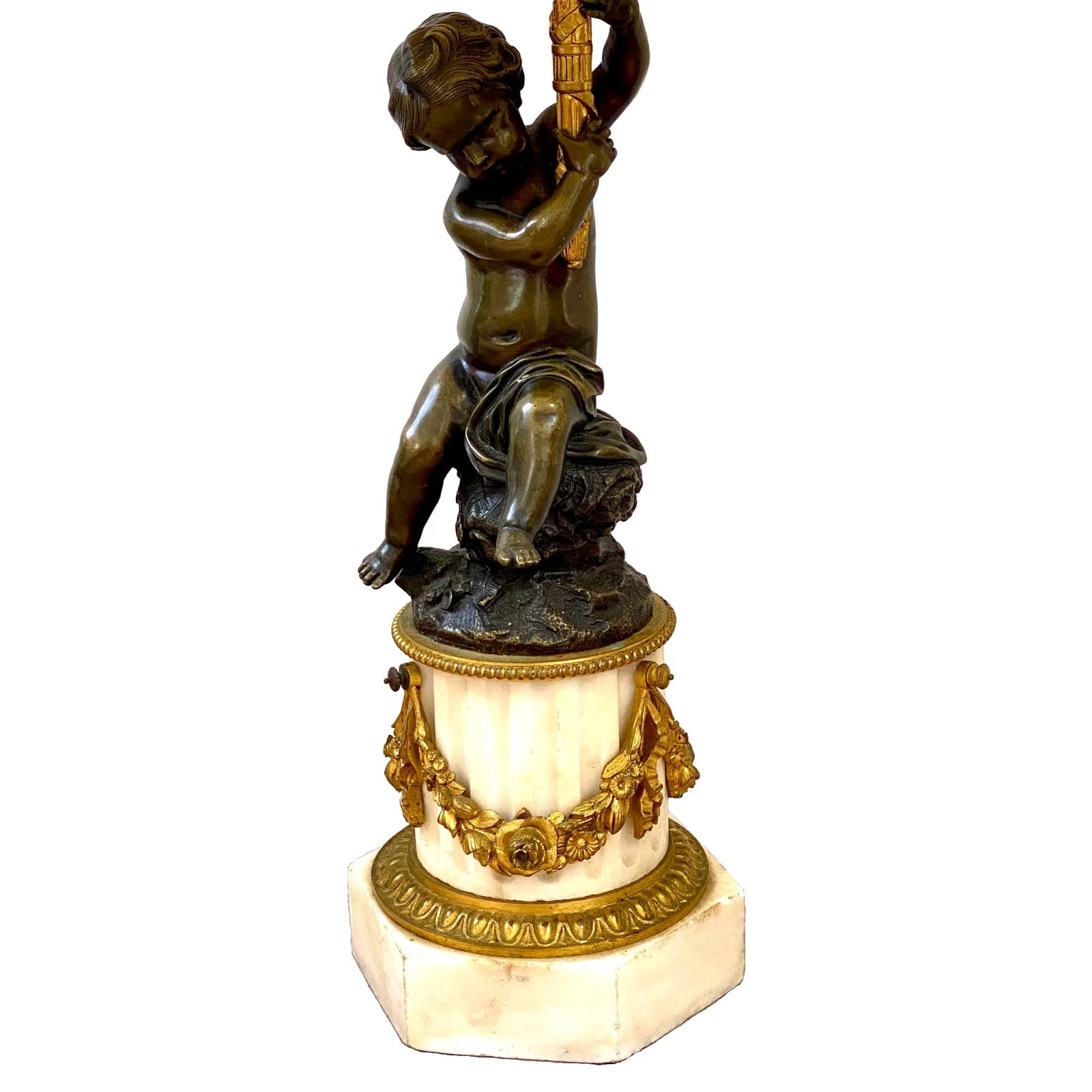 19th C French Marble and Bronze Cherub Lamps - 2