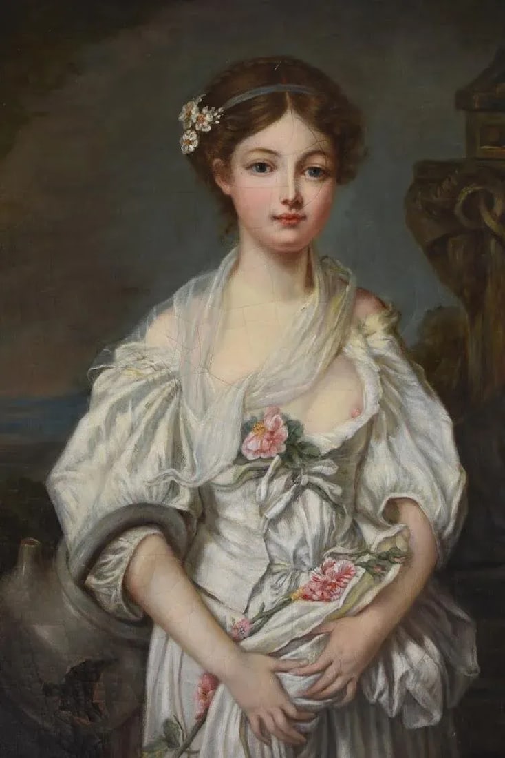 1800s French Oil on Canvas Girl in a Torn Dress With Broken Vessel, After Jean-Baptiste Greuze, La C - 2