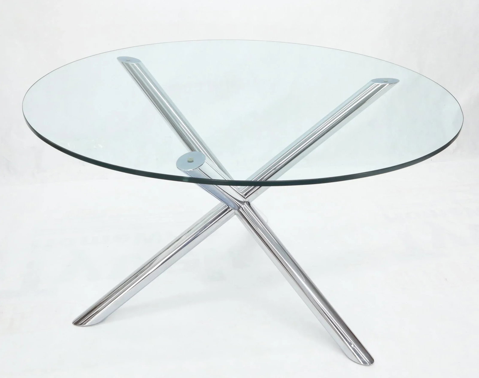 Jack Shape Large Polished Chrome Round Glass Top Dining Table - 2