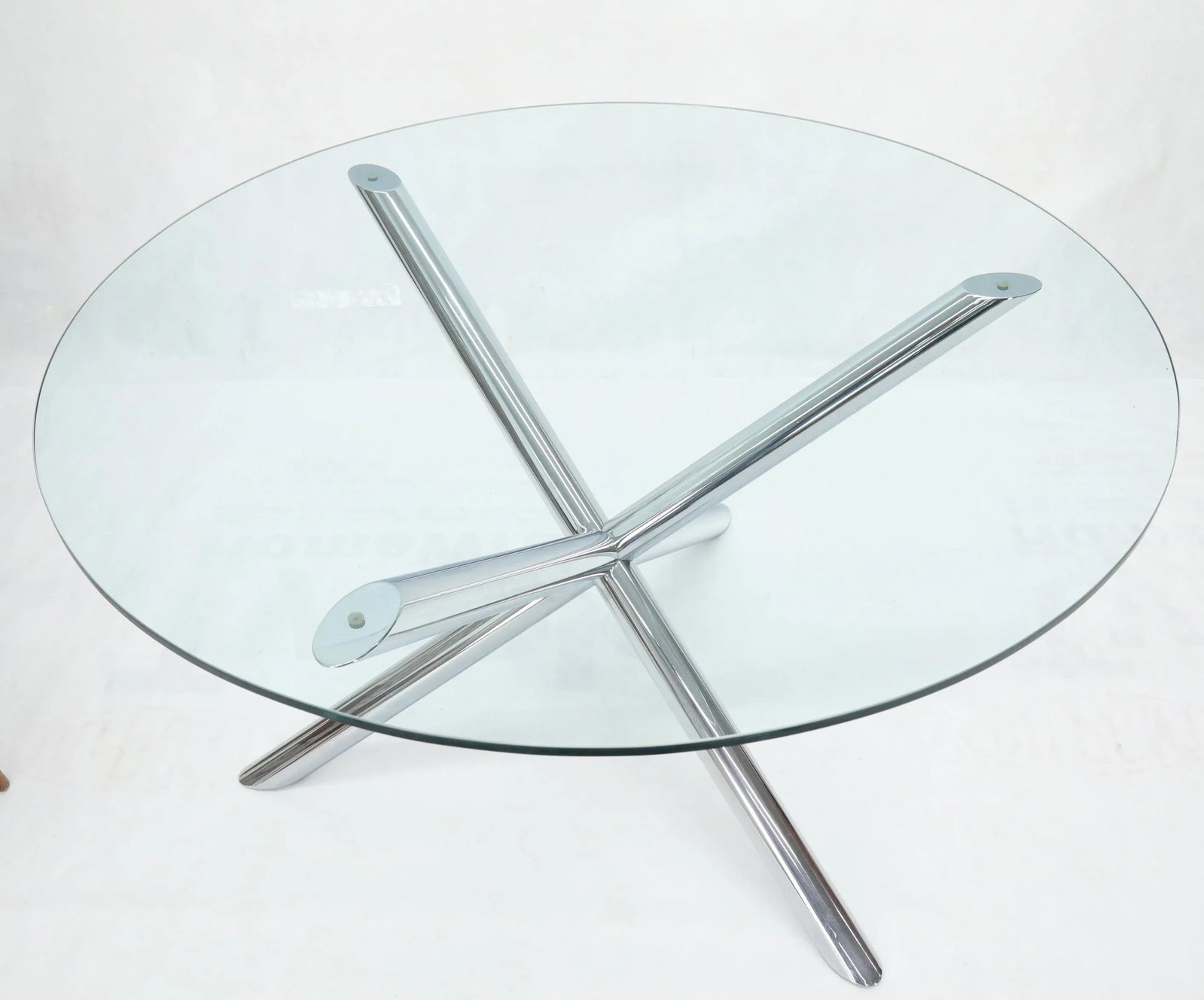 Jack Shape Large Polished Chrome Round Glass Top Dining Table - 3