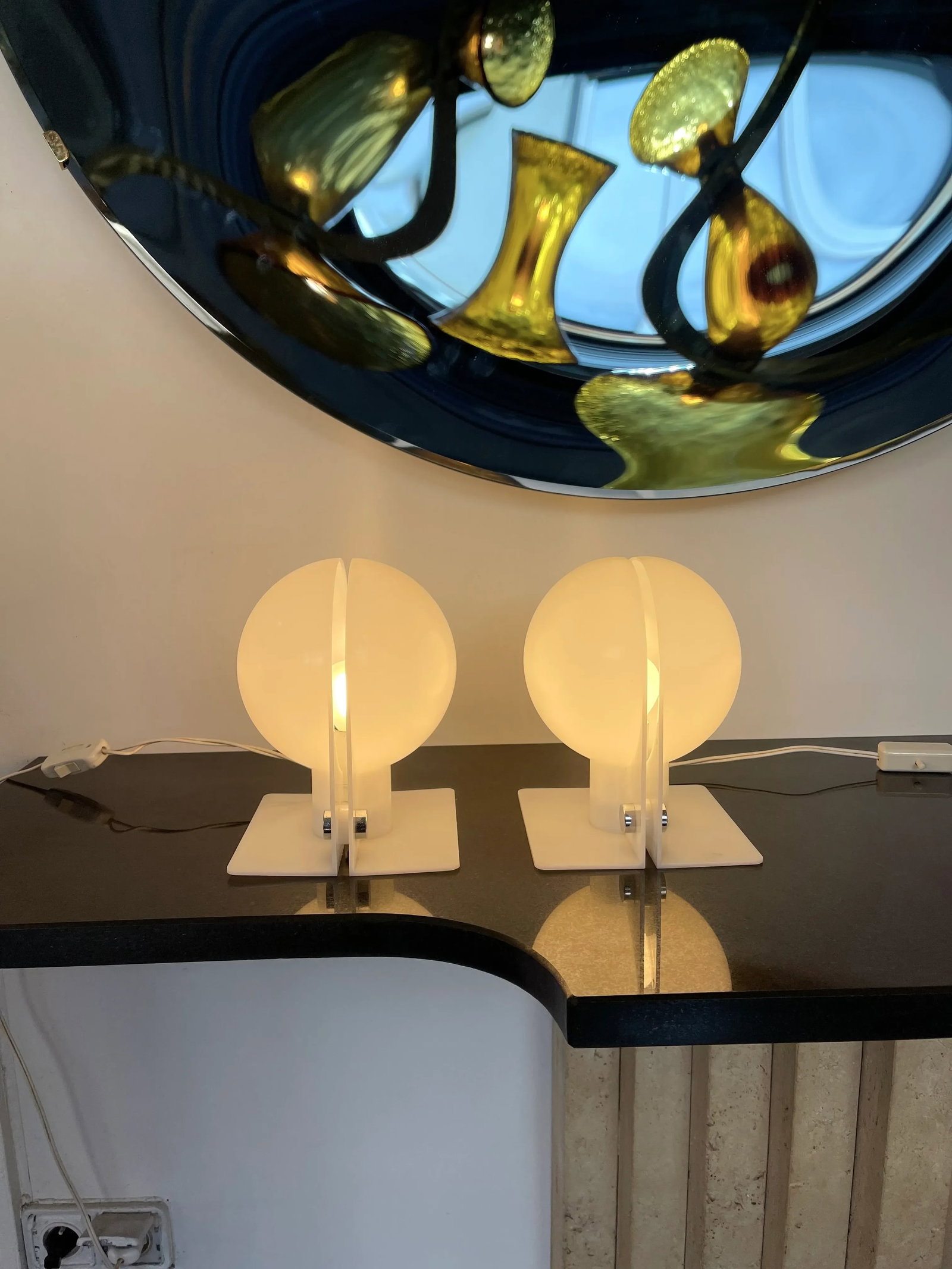 Pair of Lucite Lamps Sirio by Brazzoni Lampa for Harvey Guzzini. Italy, 1970s - 2