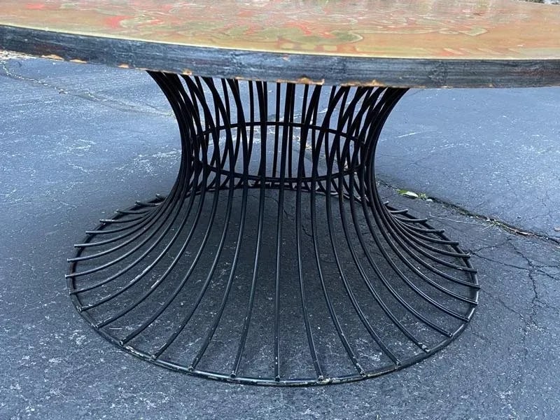 Signed Mid Century Decorated Metal Top Warren Platner Style Coffee Table - 5