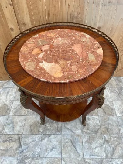 Antique Italian Louis XVI Style Occasional Table With Inlaid Marble Top - 2