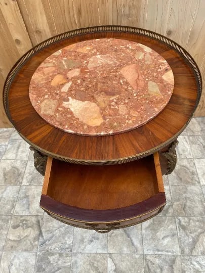 Antique Italian Louis XVI Style Occasional Table With Inlaid Marble Top - 3