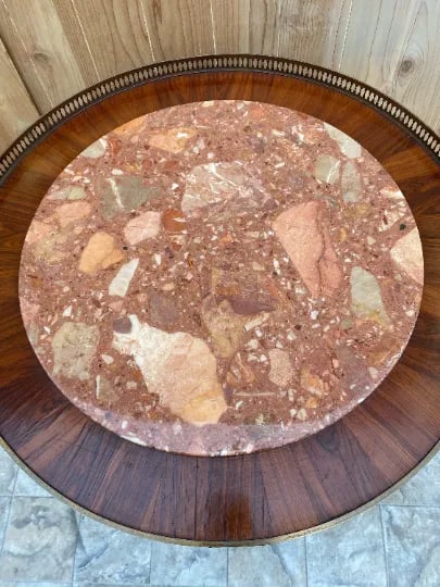 Antique Italian Louis XVI Style Occasional Table With Inlaid Marble Top - 4