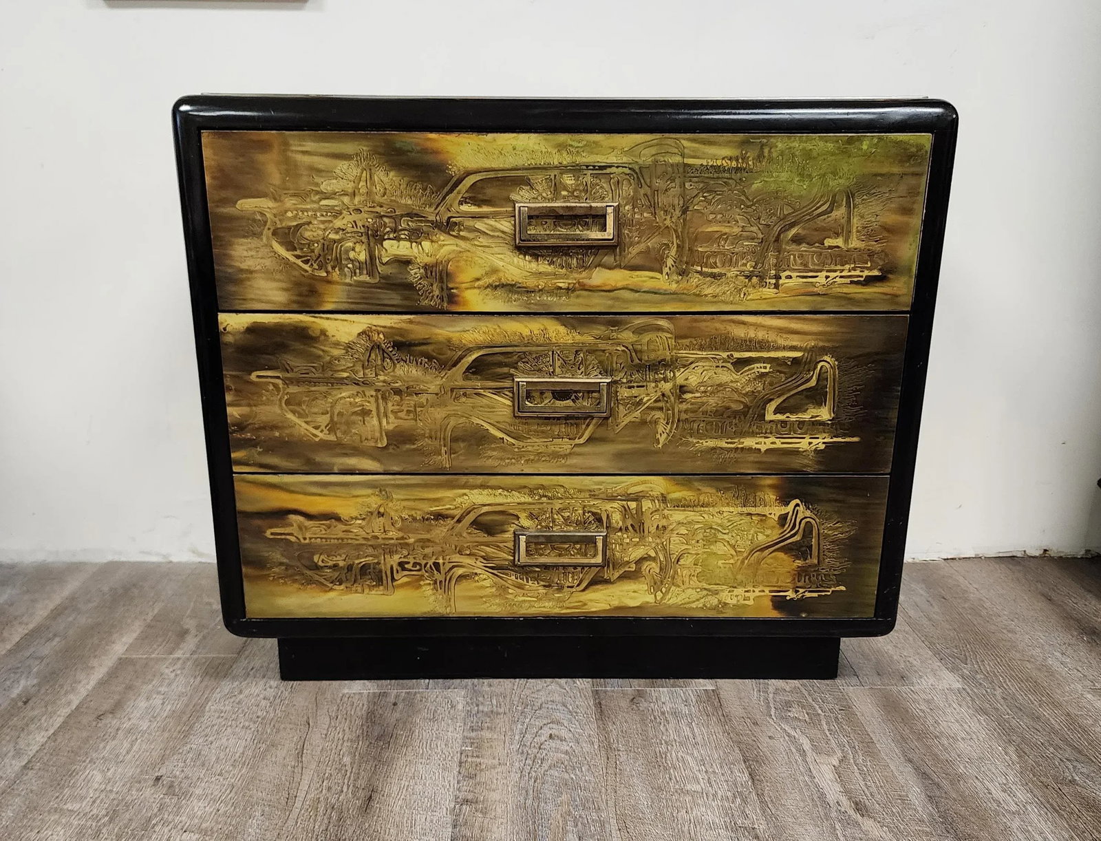 Bernhard Rohne for Mastercraft Acid Etched Brass Chest of Drawers, 1970s - 2