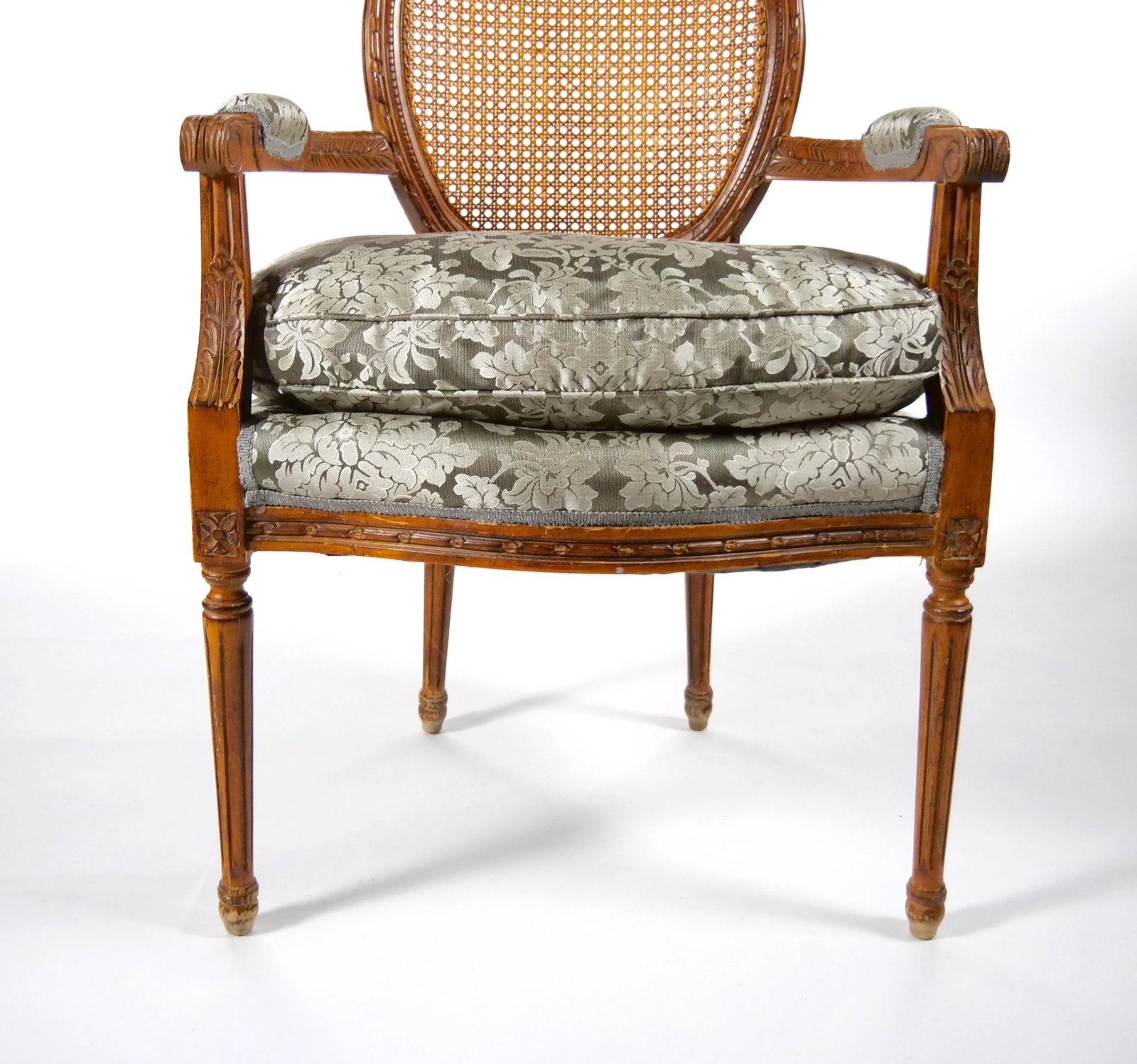 Early 20th Century Louis XVI Style Walnut Caned Needlepoint Lounge Chairs - 4
