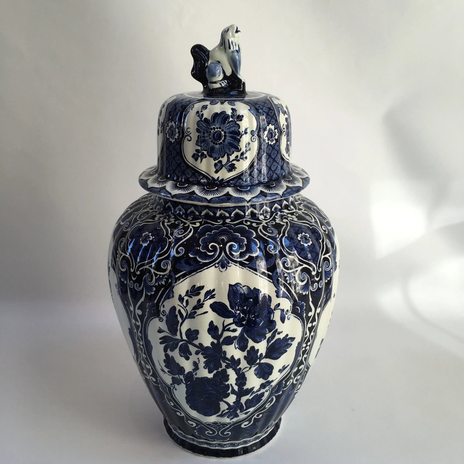 Vintage Delft Foo Dog Topped Ginger Jar - 7
