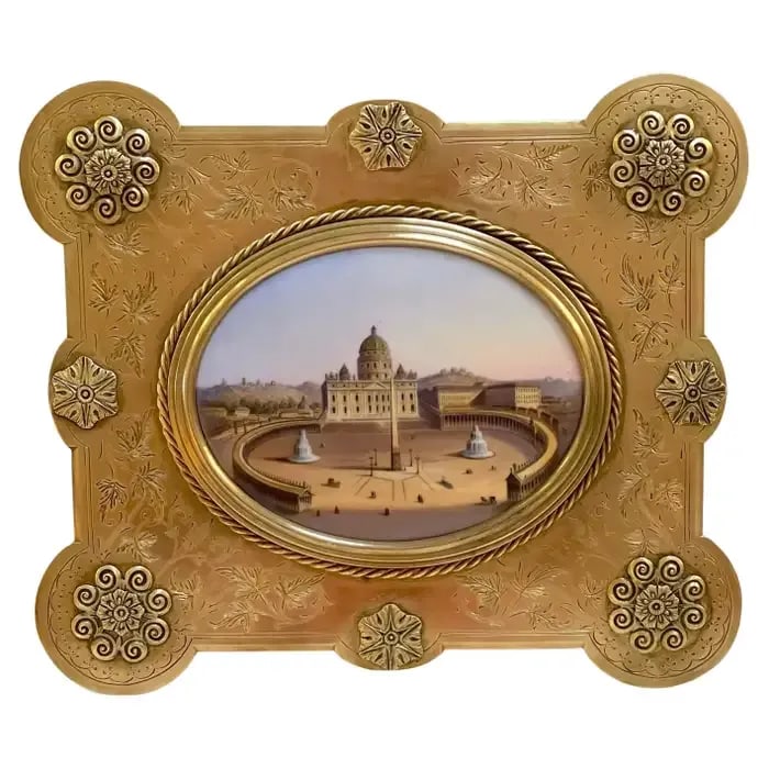19th C Grand Tour Painting on Porcelain View of Vatican/St. Peter's Basilica - 13