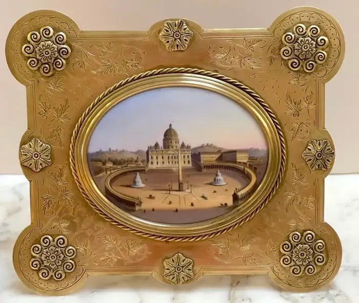 19th C Grand Tour Painting on Porcelain View of Vatican/St. Peter's Basilica - 3