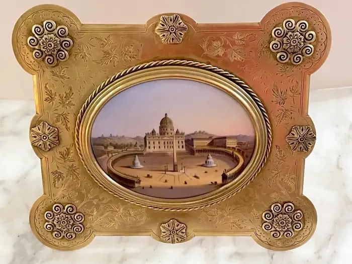 19th C Grand Tour Painting on Porcelain View of Vatican/St. Peter's Basilica - 4