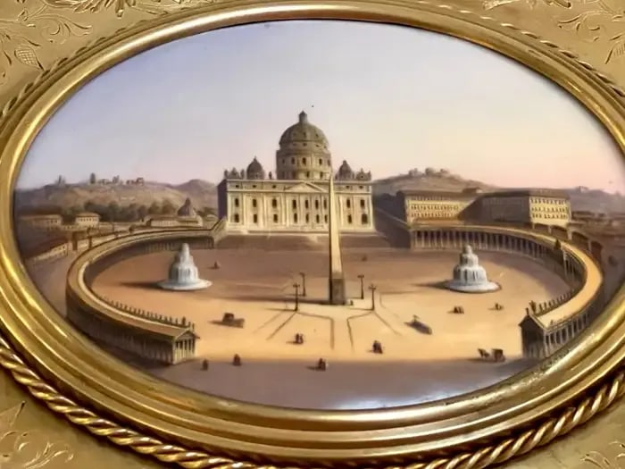 19th C Grand Tour Painting on Porcelain View of Vatican/St. Peter's Basilica - 9