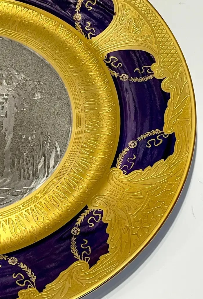 Early 20th Century Limoges Gold & Platinum Encrusted Operatic Service Plates - Set of 12 - 10
