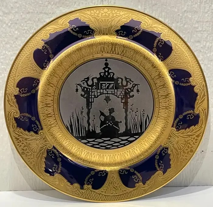 Early 20th Century Limoges Gold & Platinum Encrusted Operatic Service Plates - Set of 12 - 6