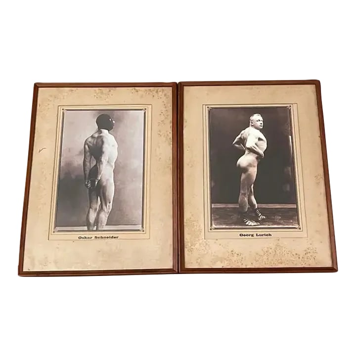 Early 20th Century Greco Roman Tournament Posters of Oskar Schneider & Georg Lurich, Nude - a Pair: Pair of Greco Roman Tournament Posters of Oskar Schneider & Georg Lurich , Nude Russia, Pre 1915 The pair of Tsarist Russian Tournament Posters depicting Oskar Schneider and Georg Lurich is an extraor