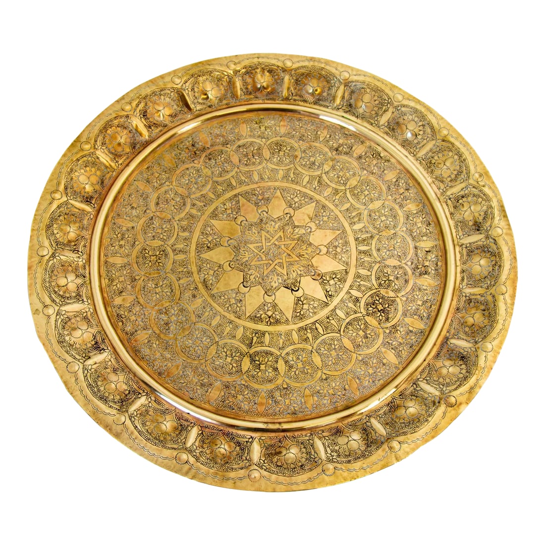 Antique Middle Eastern Round Brass Tray Islamic Moorish Style 23.5 In. Diameter (1 of 12)