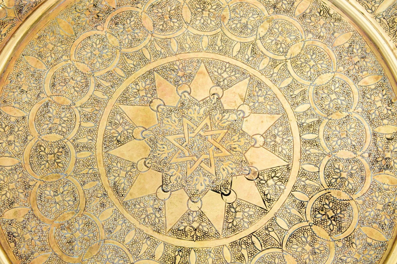 Antique Middle Eastern Round Brass Tray Islamic Moorish Style 23.5 In. Diameter - 2