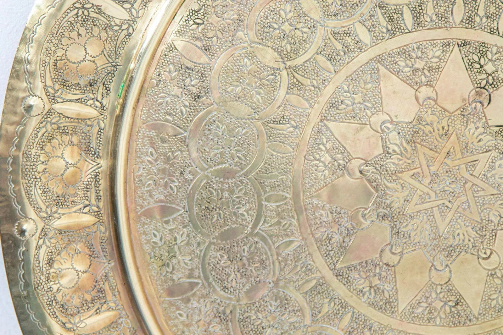 Antique Middle Eastern Round Brass Tray Islamic Moorish Style 23.5 In. Diameter - 6