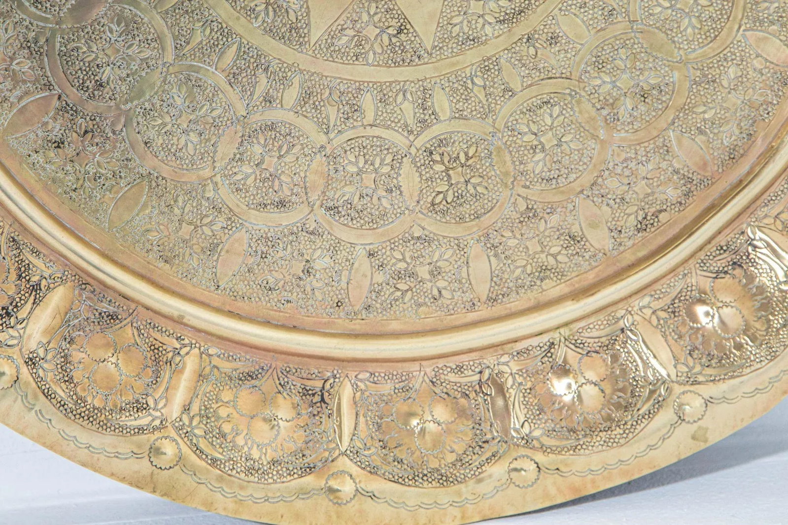Antique Middle Eastern Round Brass Tray Islamic Moorish Style 23.5 In. Diameter - 7