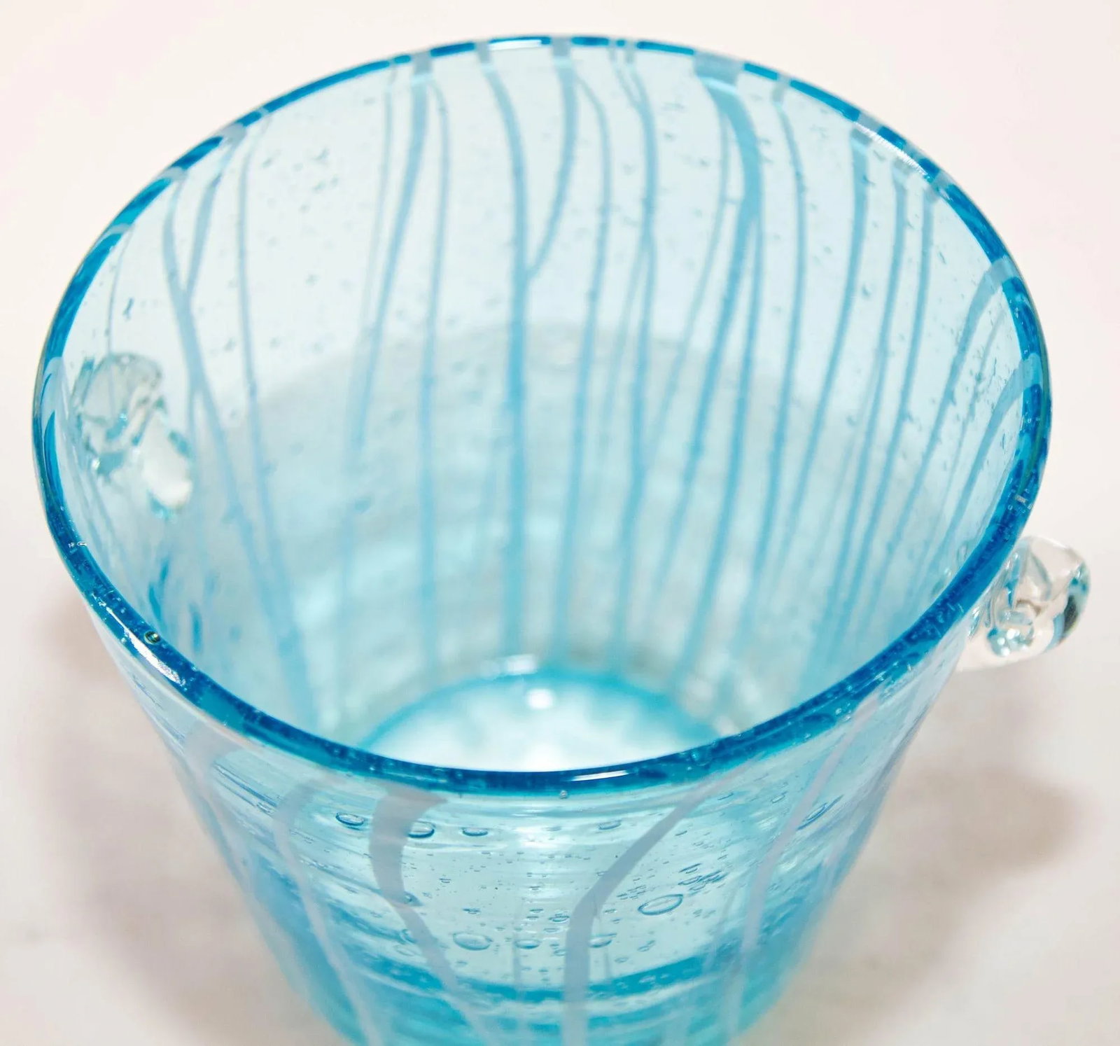1970s Vintage Italian Murano Venini Venetian Art Glass Ice Bucket Blue and White - 12