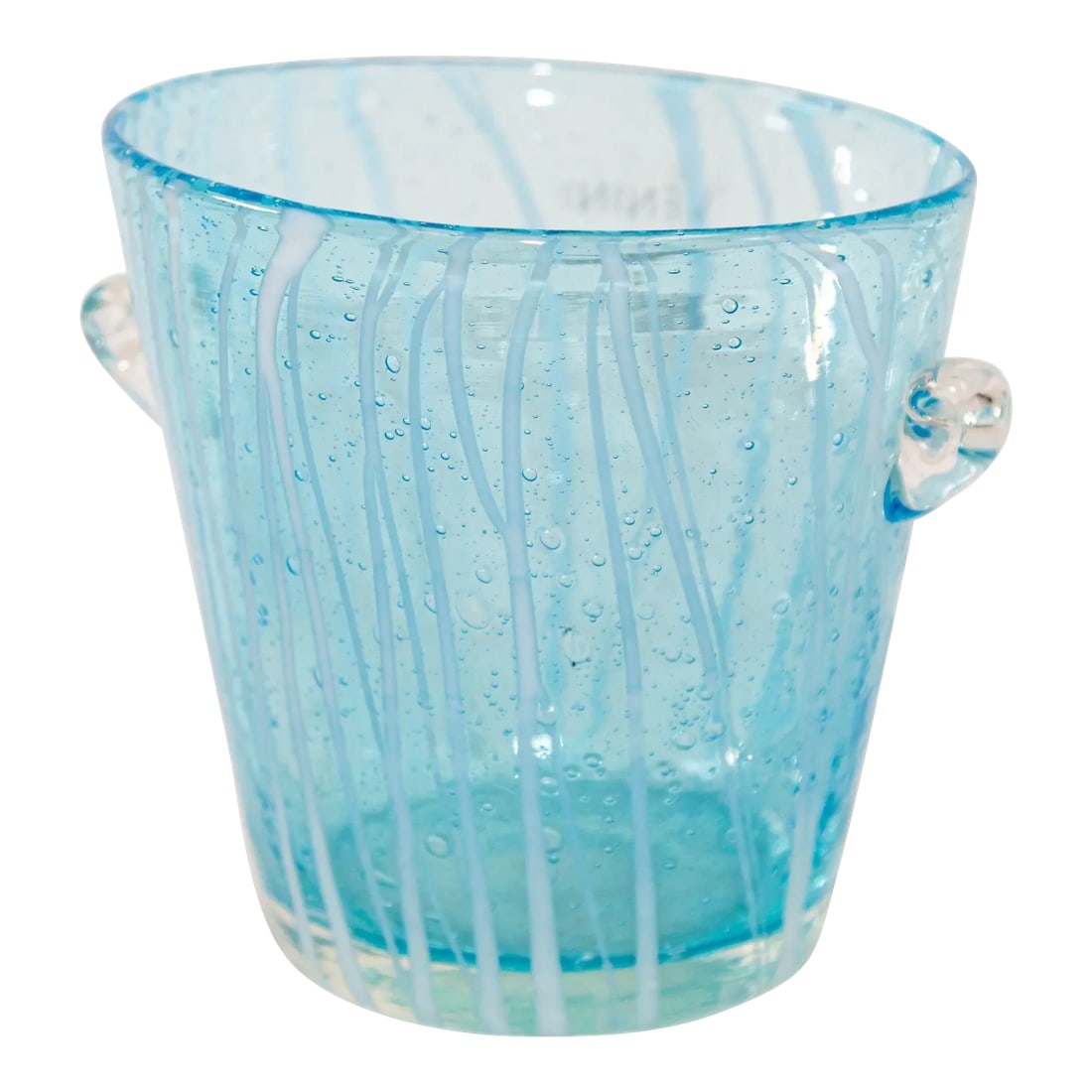 1970s Vintage Italian Murano Venini Venetian Art Glass Ice Bucket Blue and White: 1970s Vintage Venini Murano Light Blue White Clear Wine Cooler Ice Bucket Made in Italy. handcrafted Italian Murano Venini venetian art glass ice bucket . This is a delicate blown Murano art glass