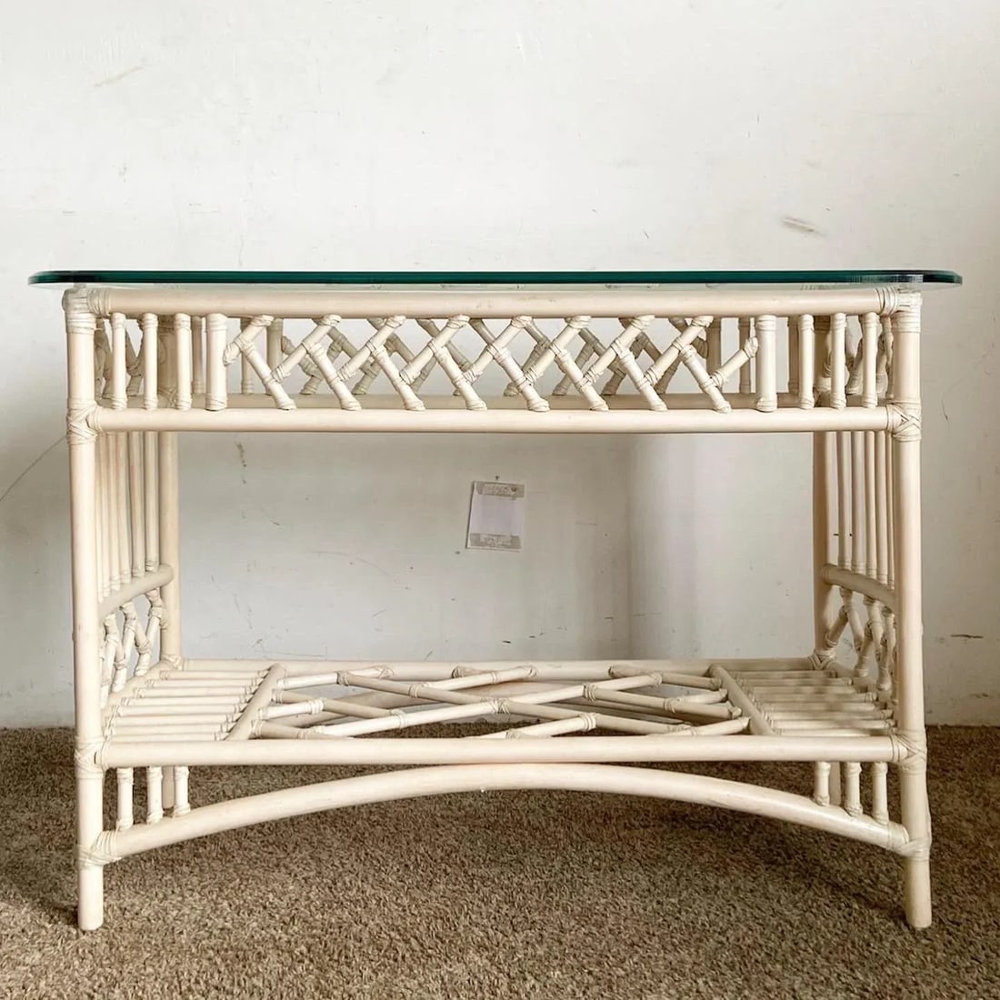 Boho Chic Bamboo Rattan Glass Top Console Table - 3