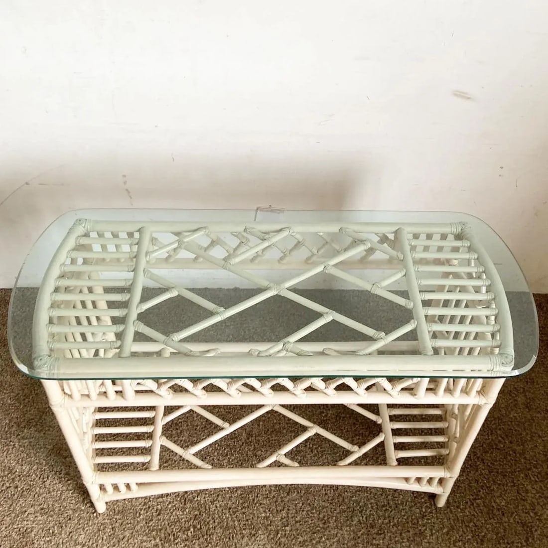 Boho Chic Bamboo Rattan Glass Top Console Table - 5