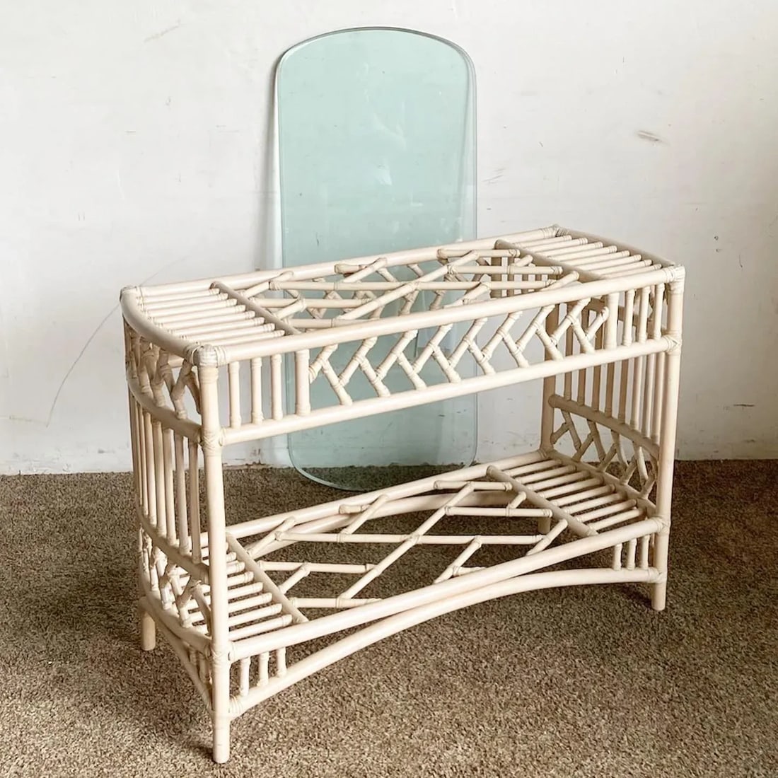 Boho Chic Bamboo Rattan Glass Top Console Table - 6
