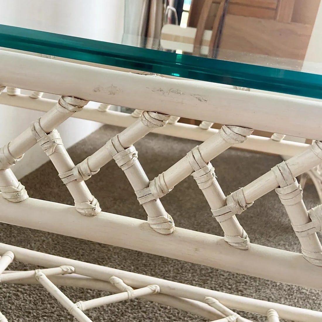 Boho Chic Bamboo Rattan Glass Top Console Table - 8