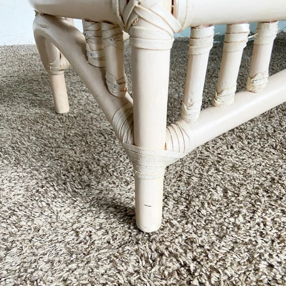 Boho Chic Bamboo Rattan Glass Top Console Table - 9