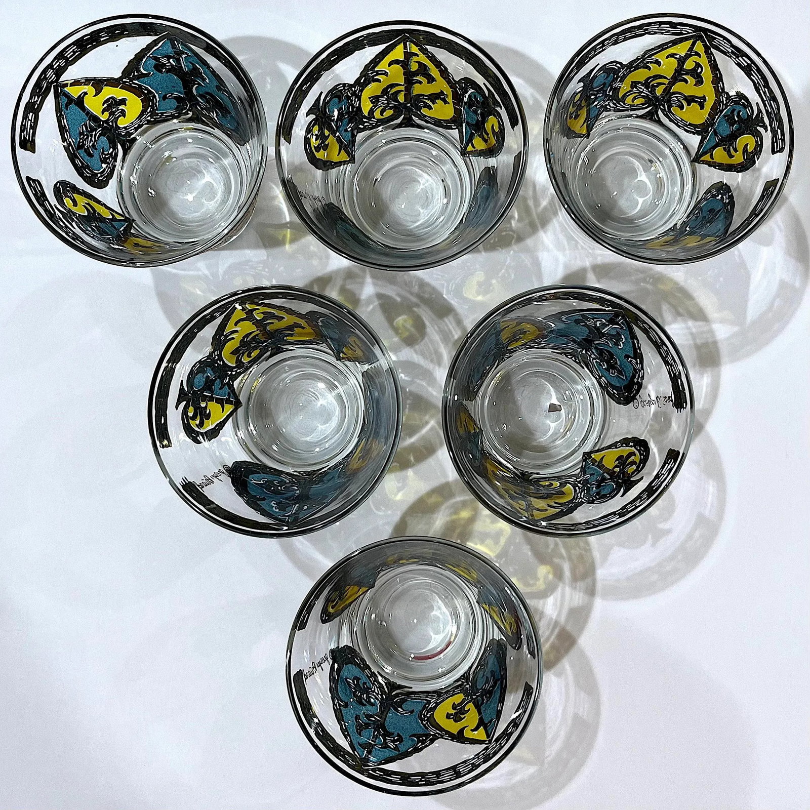 Mid 20th Century Georges Briard "Spades" Double Shot Old Fashioned Glasses - Set 6 - 8