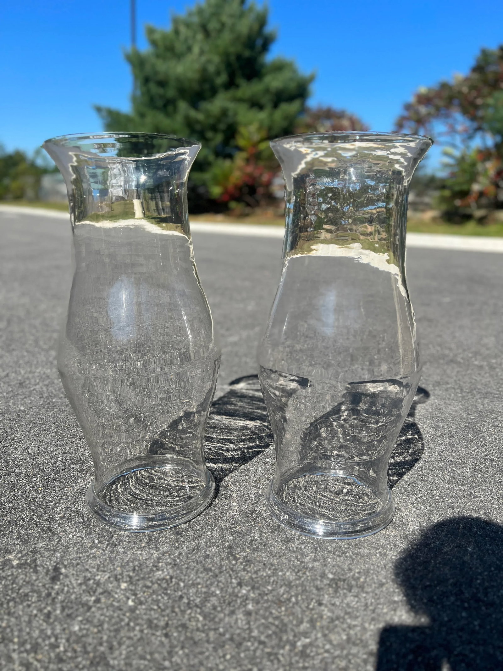 Pair, Monumental 19th Century American Blown Glass Hurricane Candle Shades 22.5" - 12