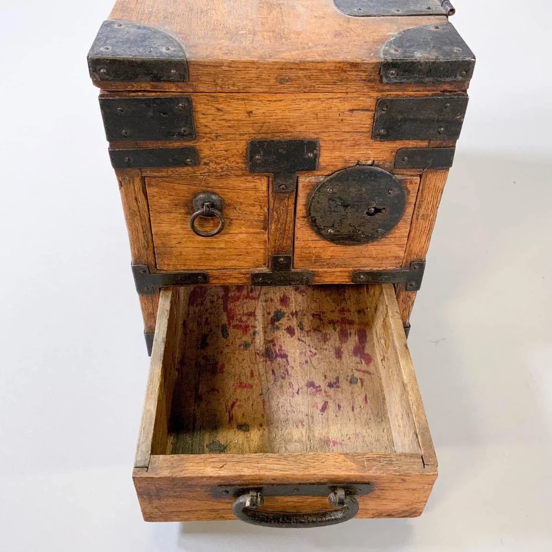 Antique Japanese Iron Mounted Tansu Suzuribako Wood Box - 5
