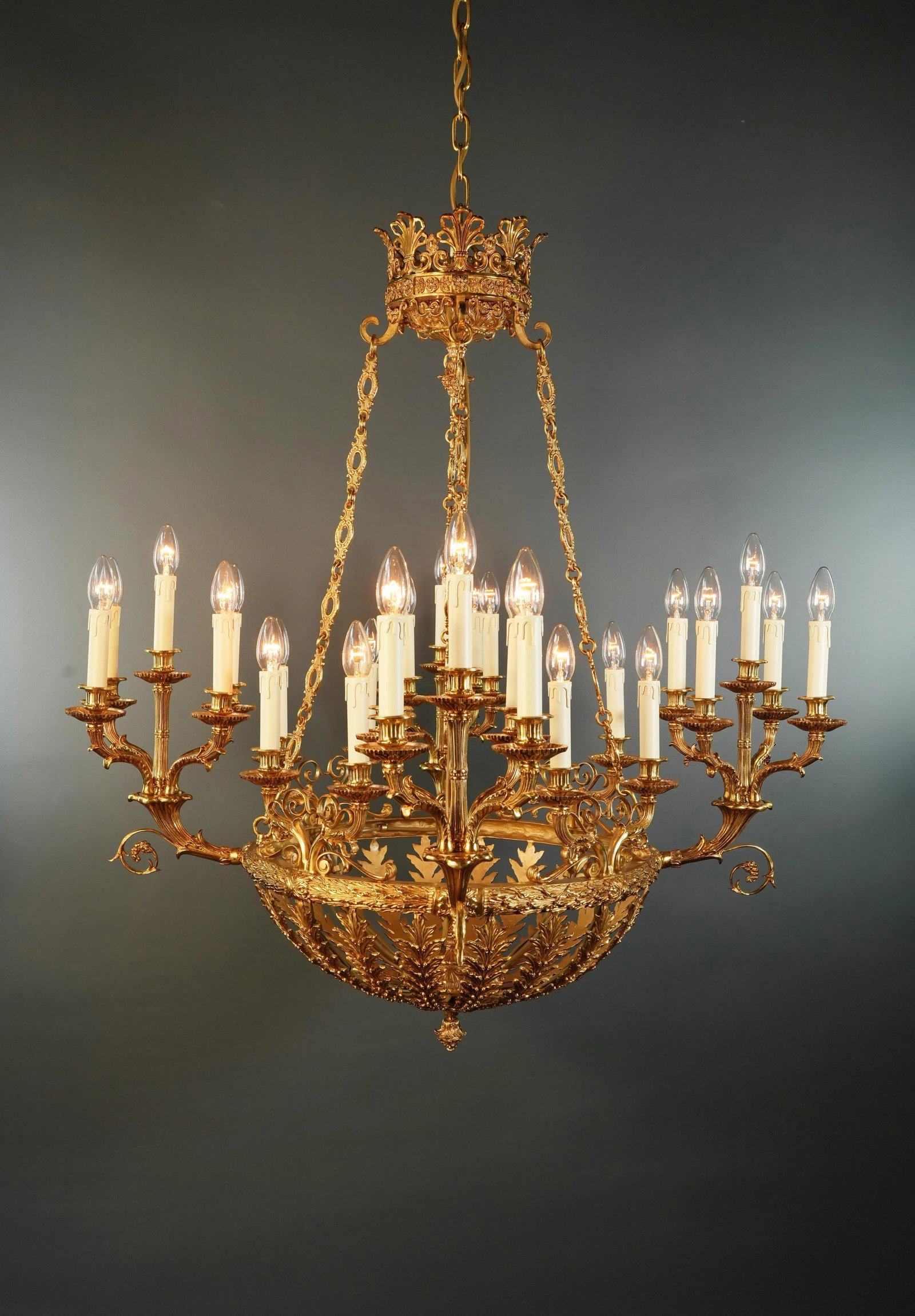 21st Century Baroque Brass Empire Chandelier Crystal Lustre Lamp Antique Gold - 2