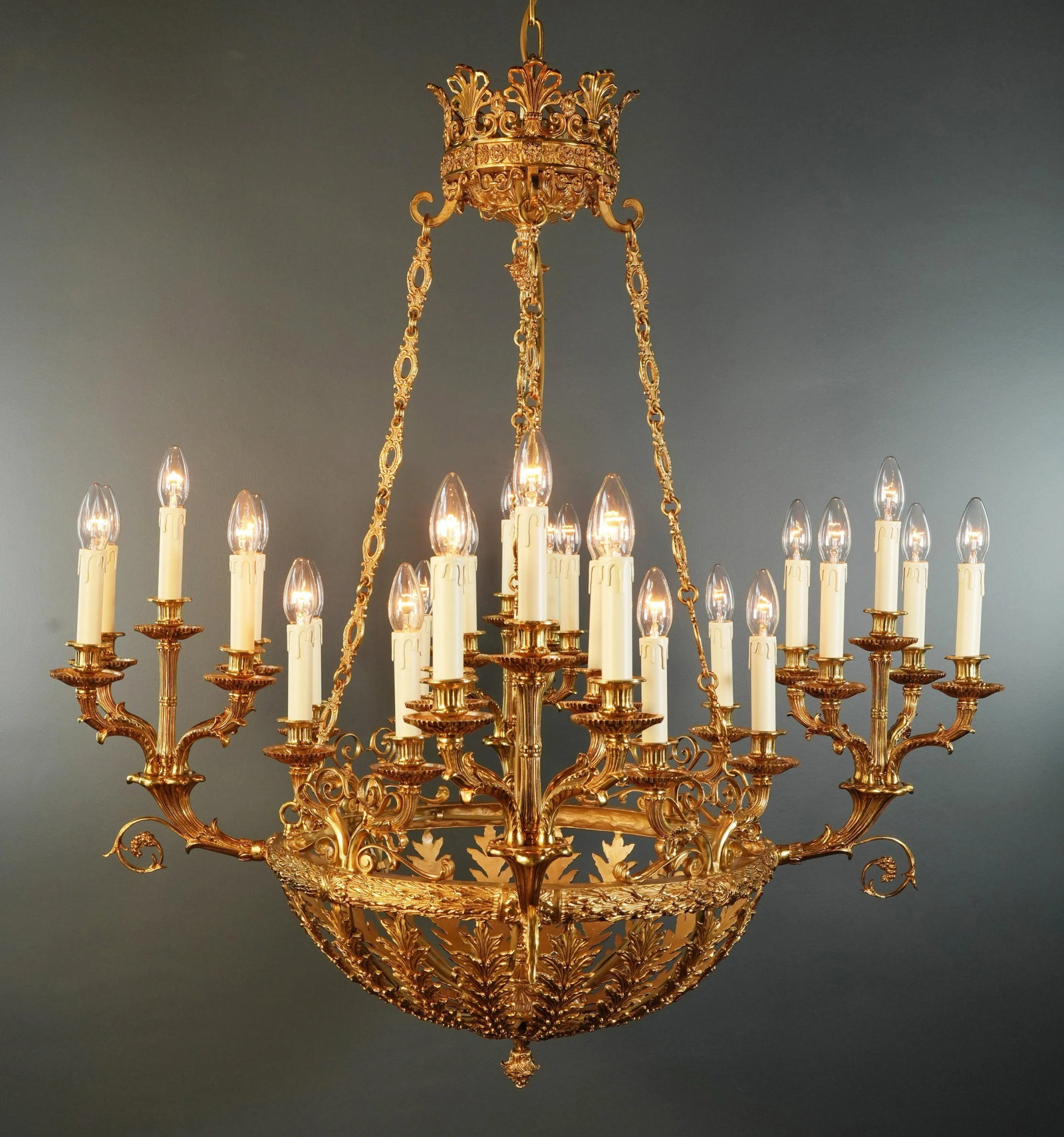 21st Century Baroque Brass Empire Chandelier Crystal Lustre Lamp Antique Gold - 3