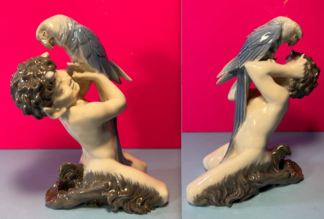 Royal Copenhagen Porcelain Figurine Pan/Faun With a Parrot # 752 - 7