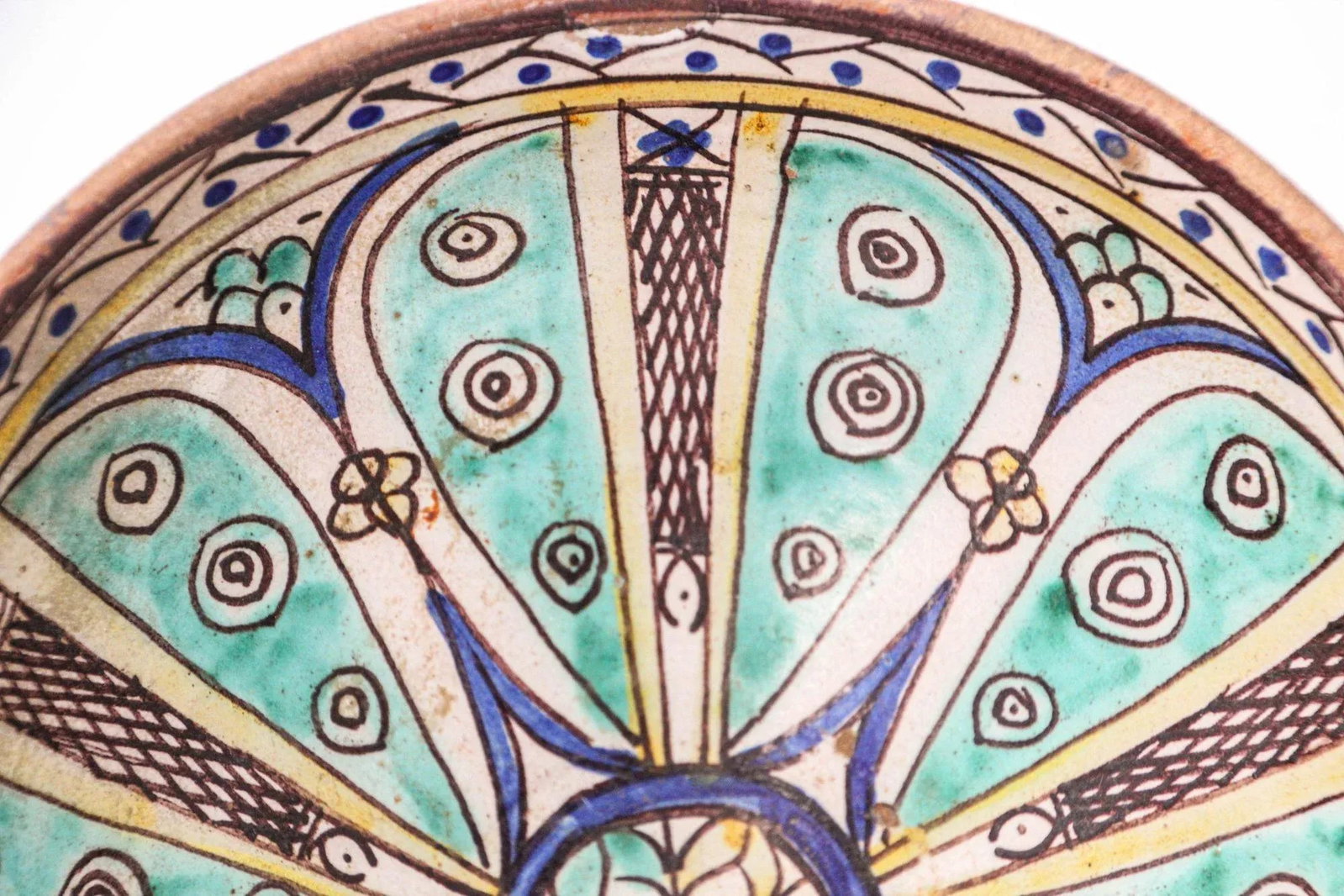 Antique 19th C. Moroccan Ceramic Bowl Polychrome Footed Dish Fez - 2