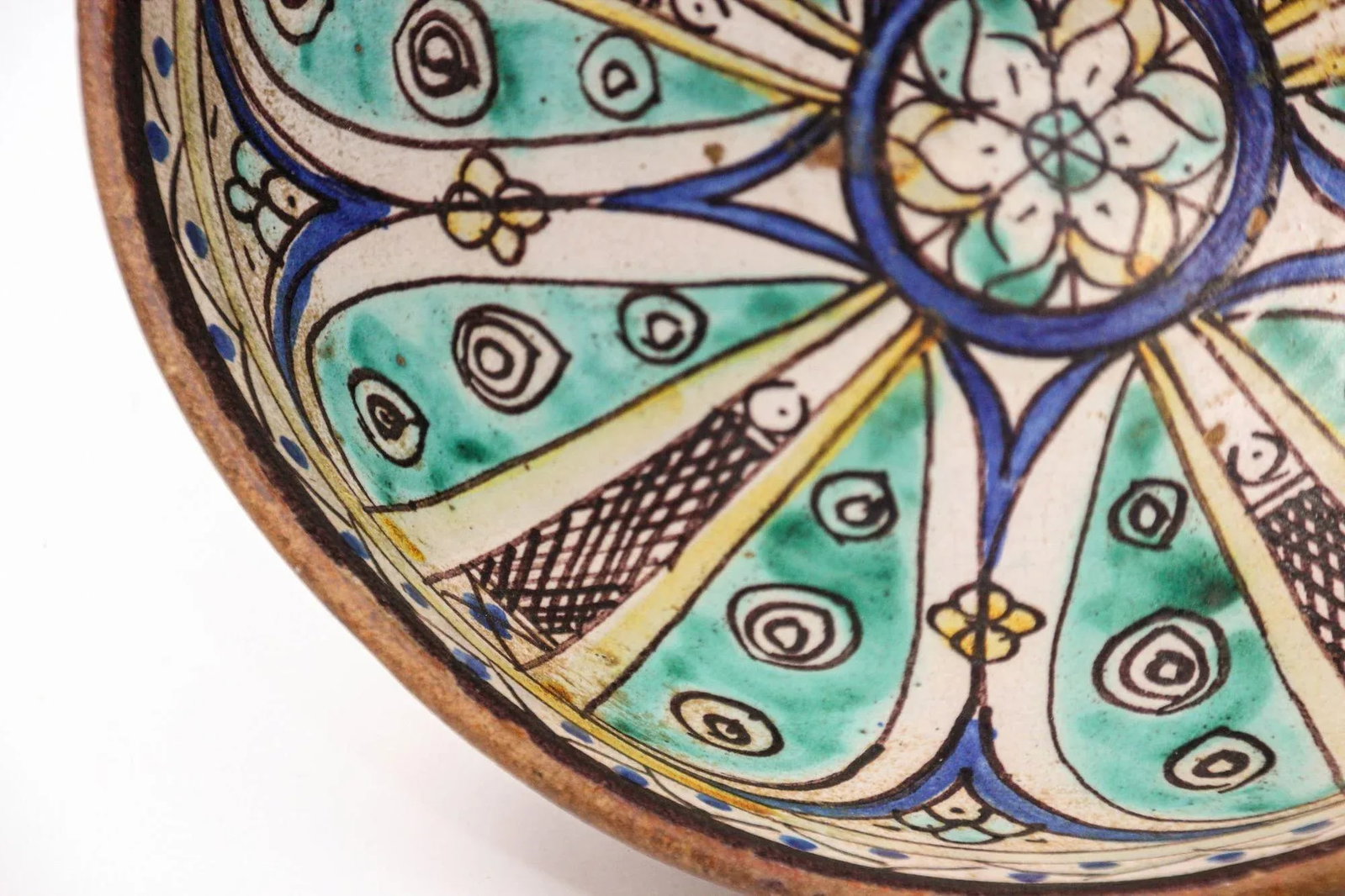 Antique 19th C. Moroccan Ceramic Bowl Polychrome Footed Dish Fez - 4