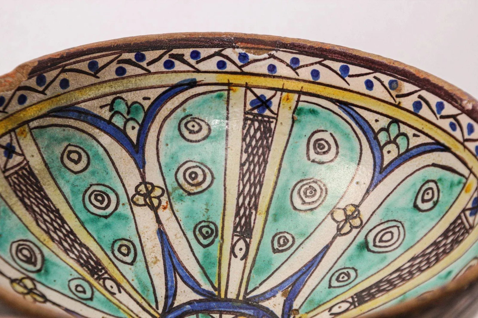 Antique 19th C. Moroccan Ceramic Bowl Polychrome Footed Dish Fez - 7