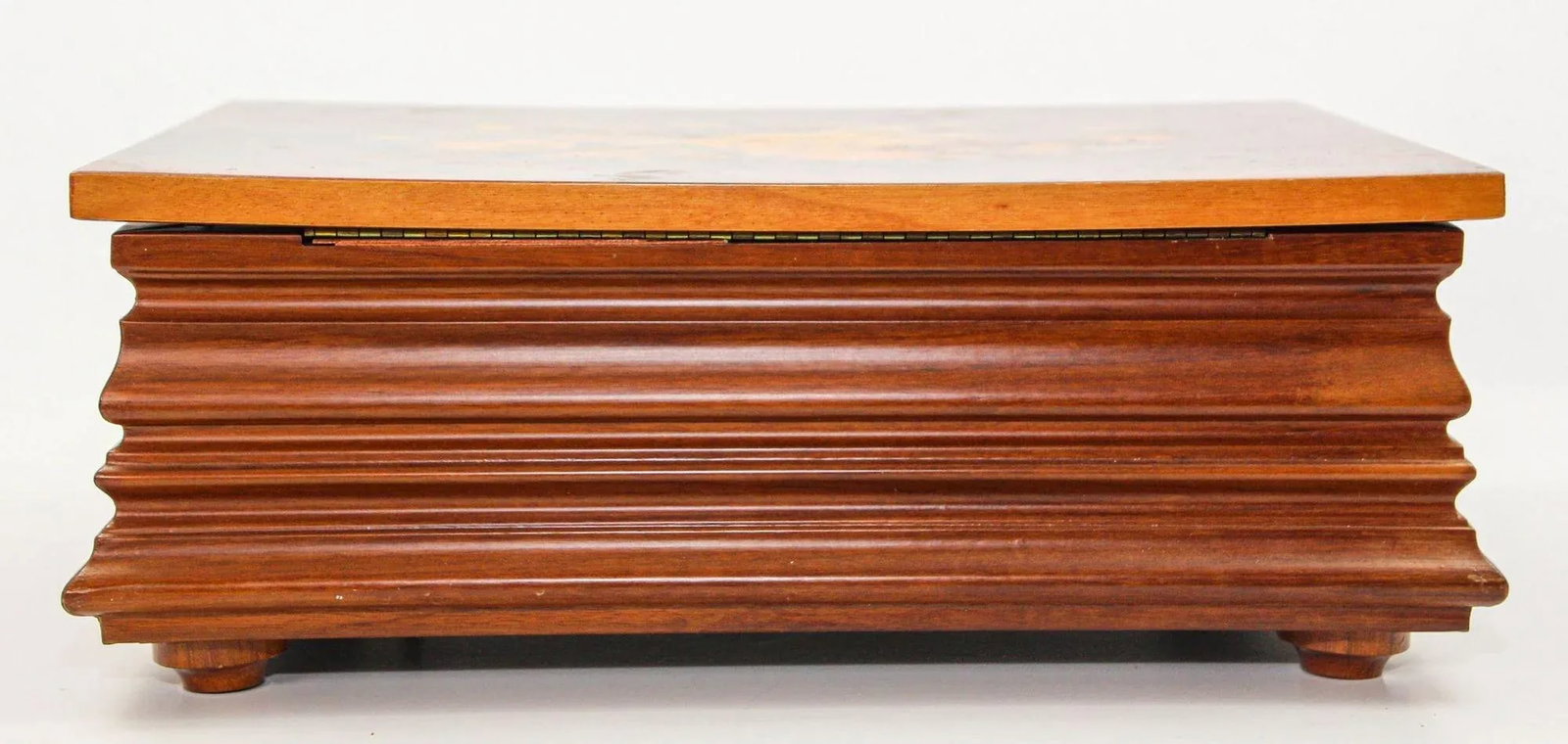 Jewelry Wooden Music Box Made in Italy With Flowers Inlaid Burl Wood Top - 2