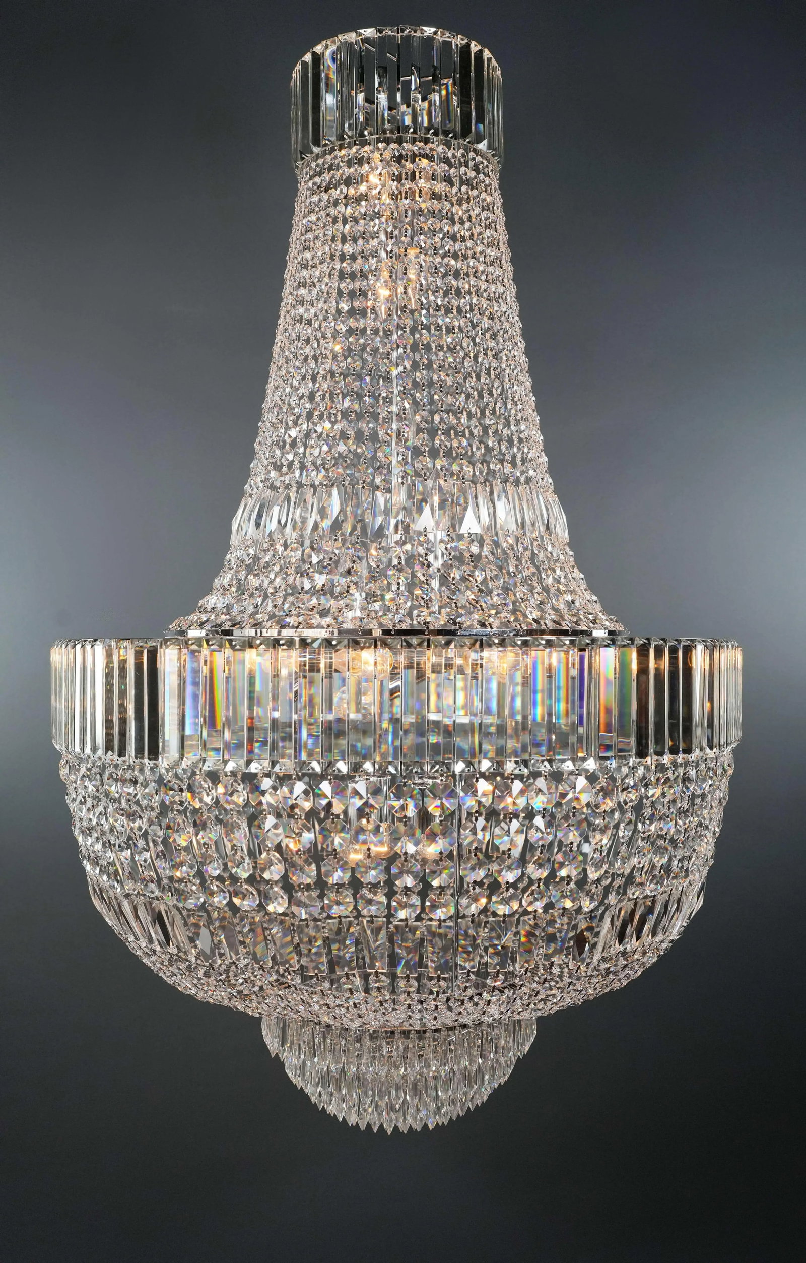 Art Deco Style Crystal Empire Sac a Pearl Chrome Chandelier - 2