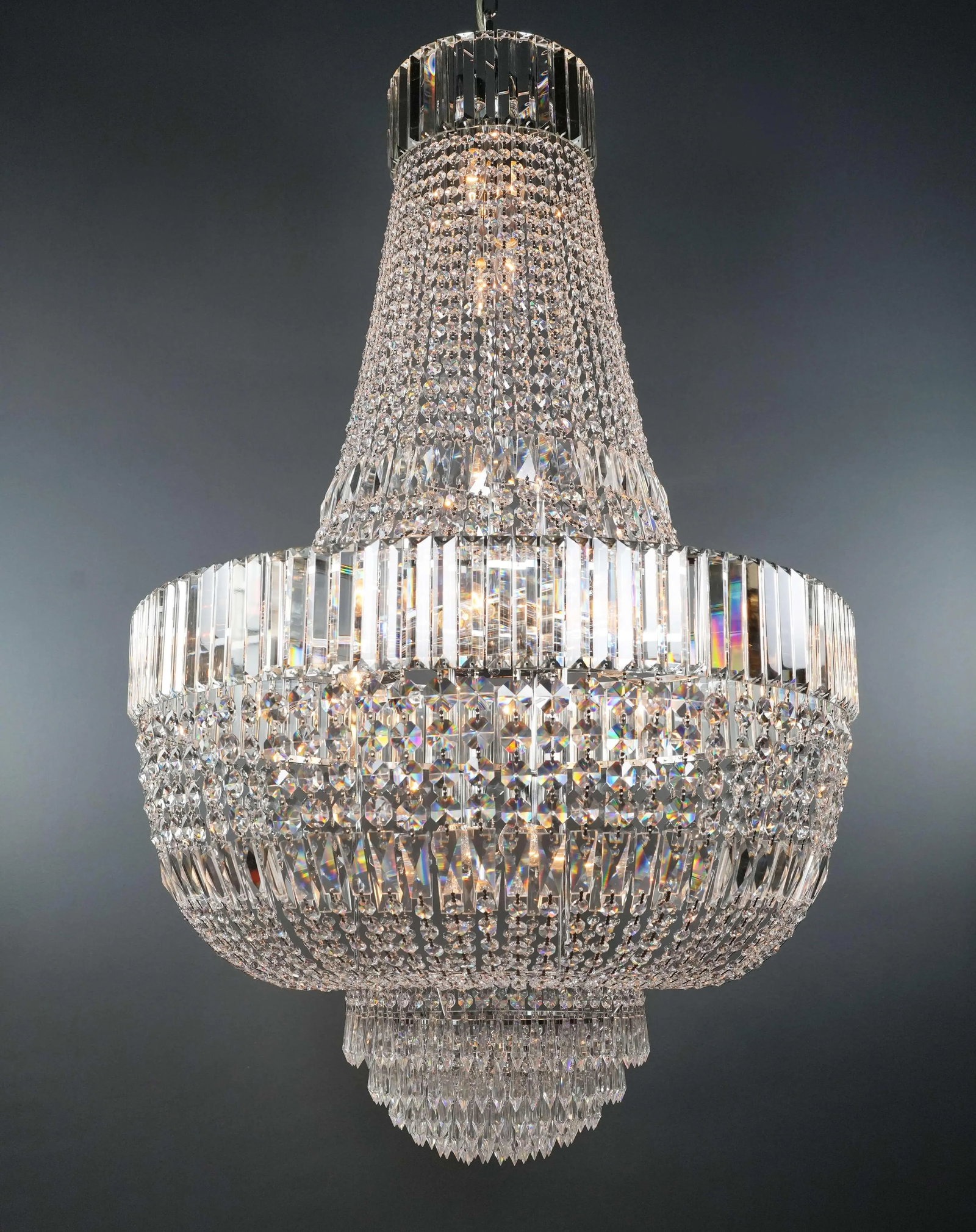 Art Deco Style Crystal Empire Sac a Pearl Chrome Chandelier - 3