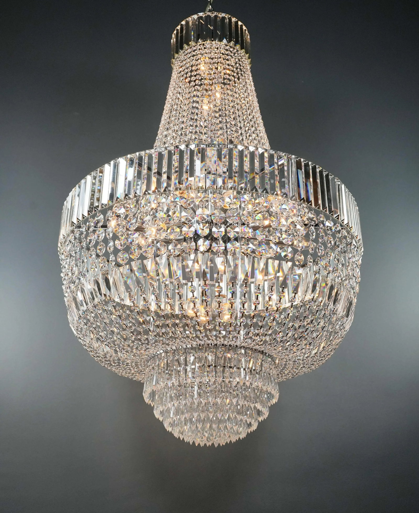 Art Deco Style Crystal Empire Sac a Pearl Chrome Chandelier - 4