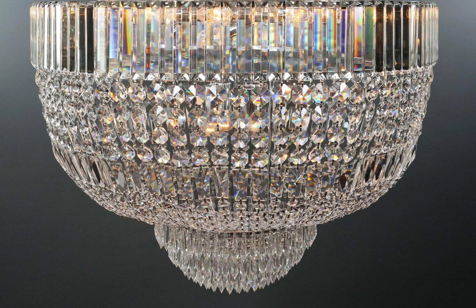 Art Deco Style Crystal Empire Sac a Pearl Chrome Chandelier - 5