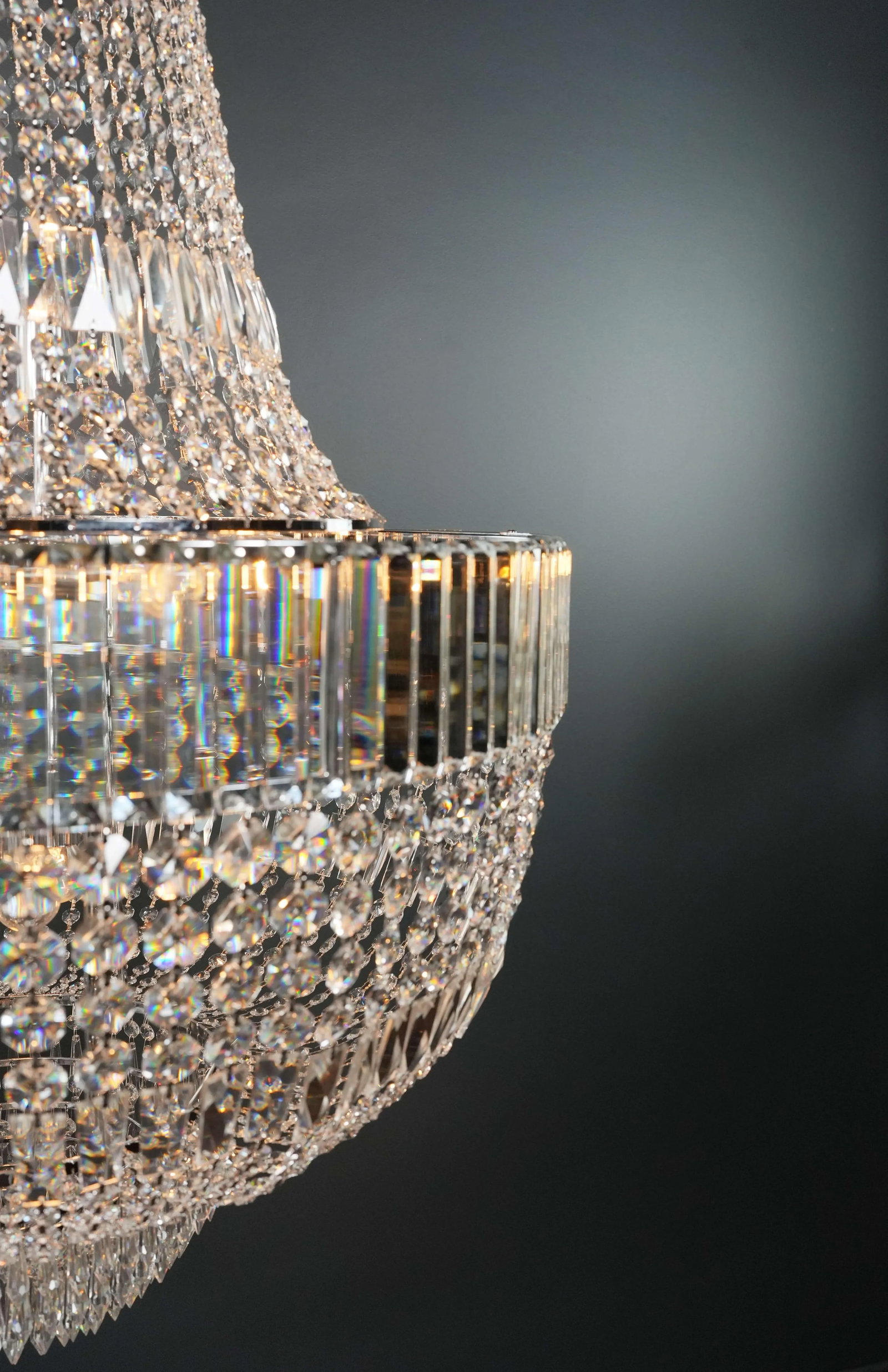 Art Deco Style Crystal Empire Sac a Pearl Chrome Chandelier - 6