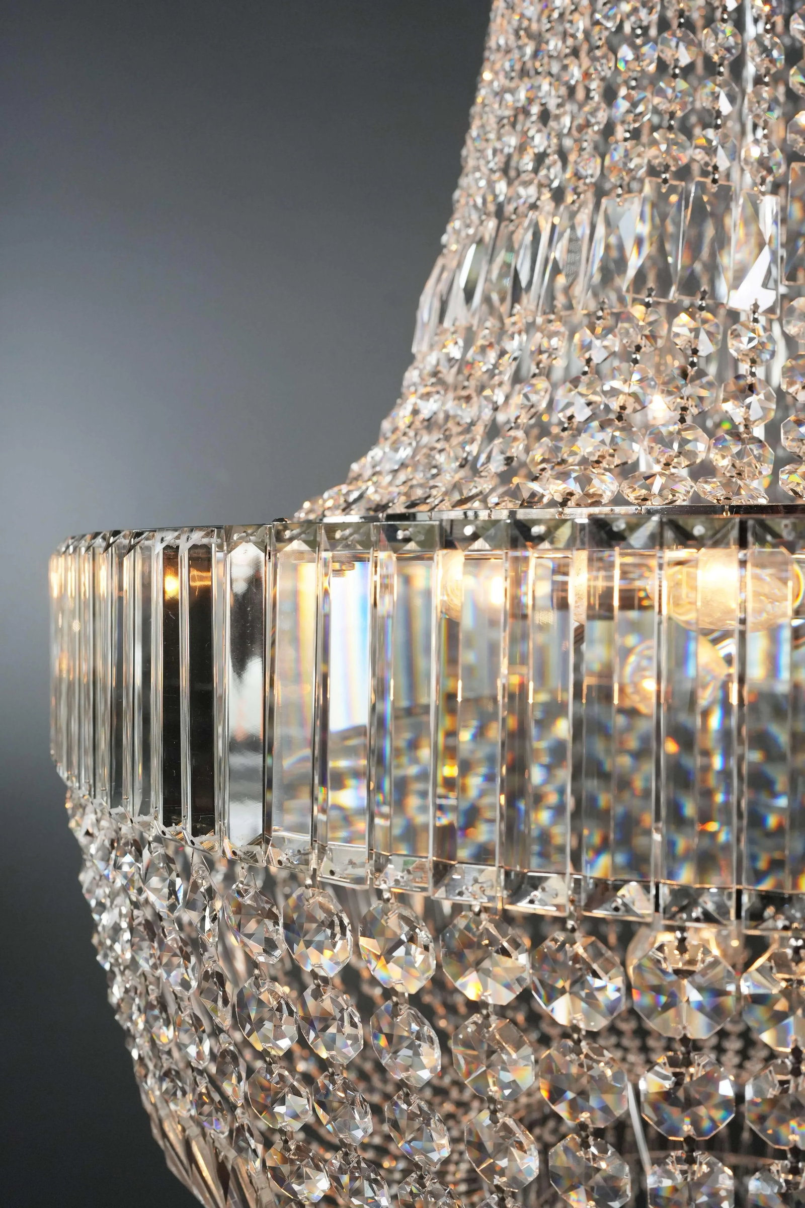 Art Deco Style Crystal Empire Sac a Pearl Chrome Chandelier - 7